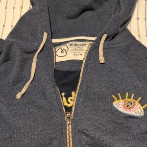Burton Heather Blue Zip Up Hoodie with Embroidery